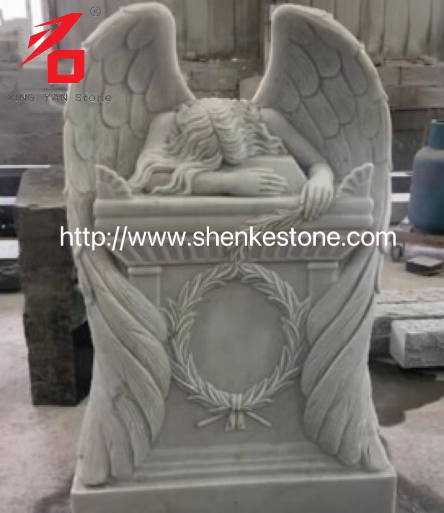 Haobo fabrikindən ağ mərmər ağlayan mələk heykəli