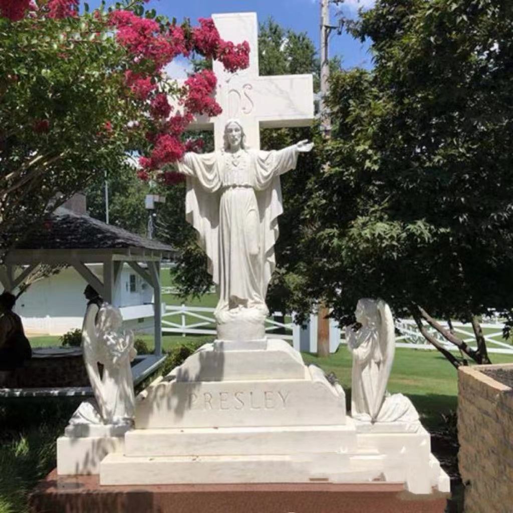 Mərmər İsa Xaç və Angel Tombstone heykəltəraşlığı